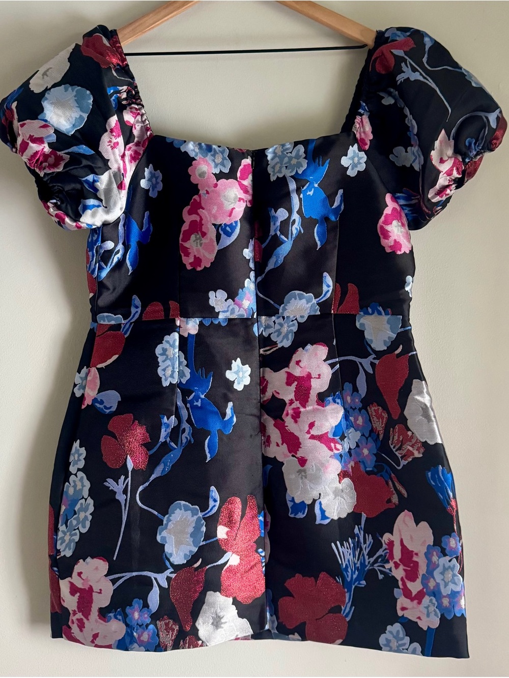 Lulus So Stunning Black Multi Floral Jacquard Puff Sleeve Mini Dress Size XL - Picture 5 of 10